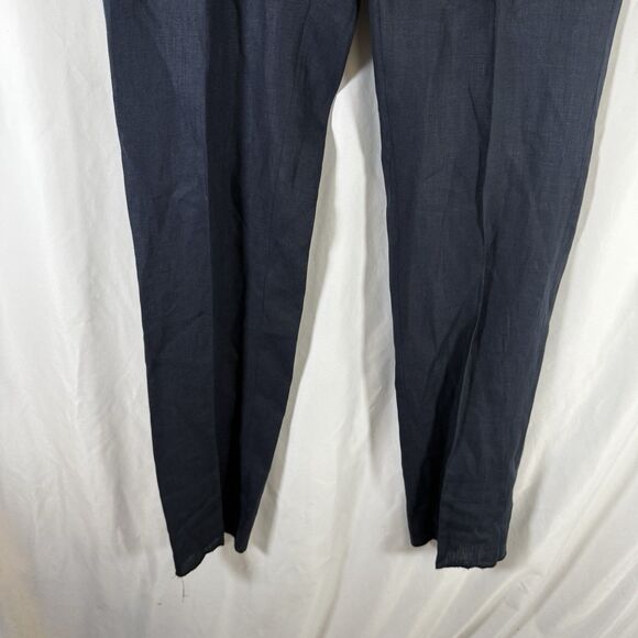 New Nordstrom Men's Shop Linen Pants Men's 34R Navy Blue Flat Front Office Work - Picture 3 of 12
